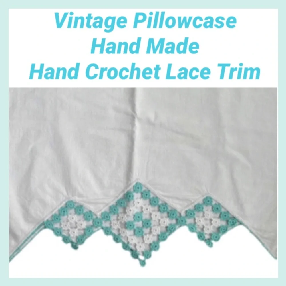 Vintage Pillowcase Hand Crocheted Lace Trim Handmade Hand Crafted Cotton Linen